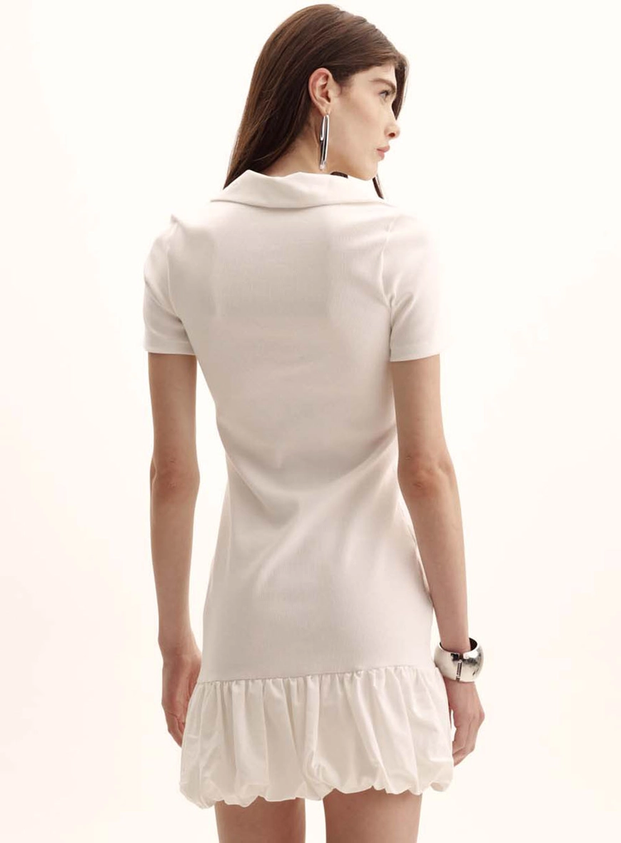 Vestido Comfort Canelado Com Babado Off Shell 4