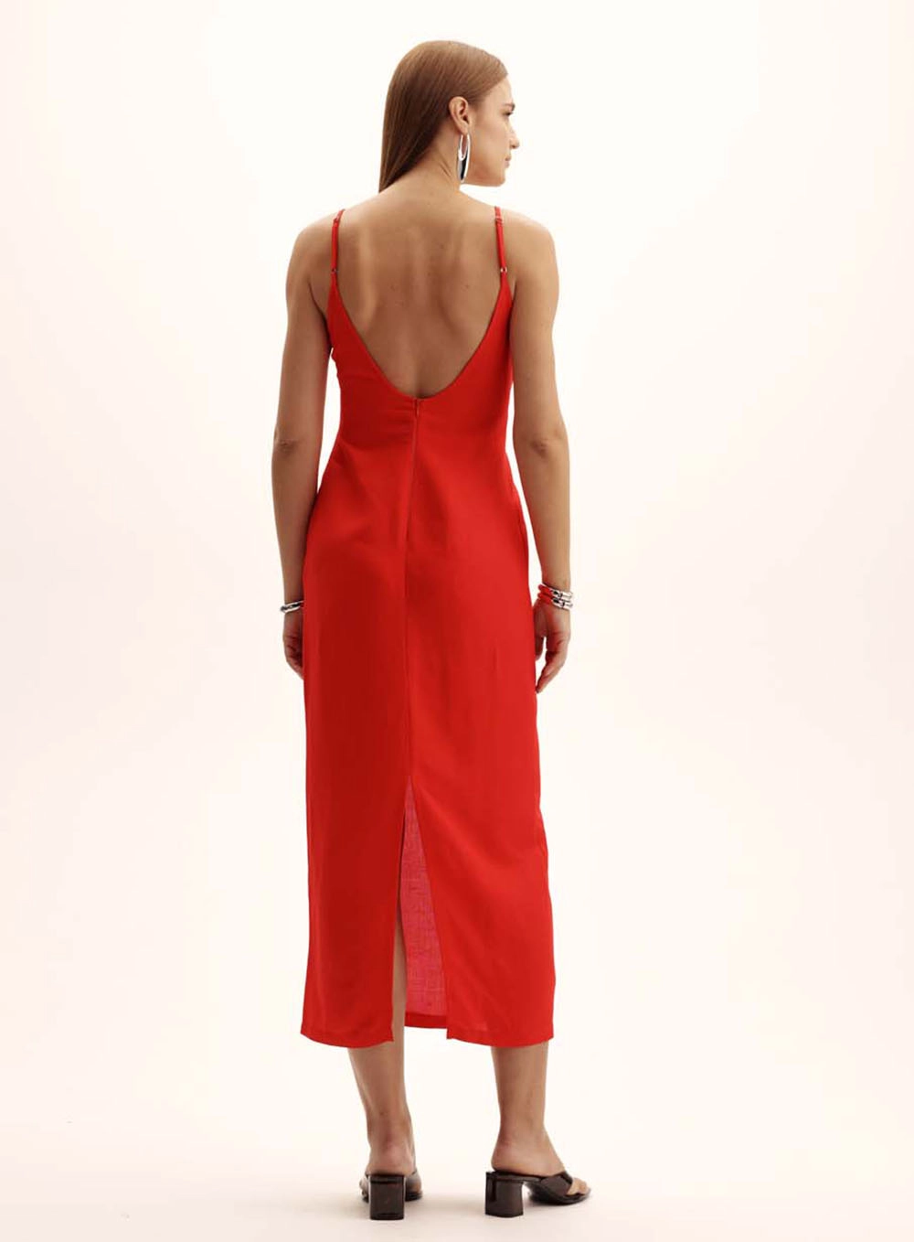Vestido Comfort Linho Costas Abertas Vermelho 3