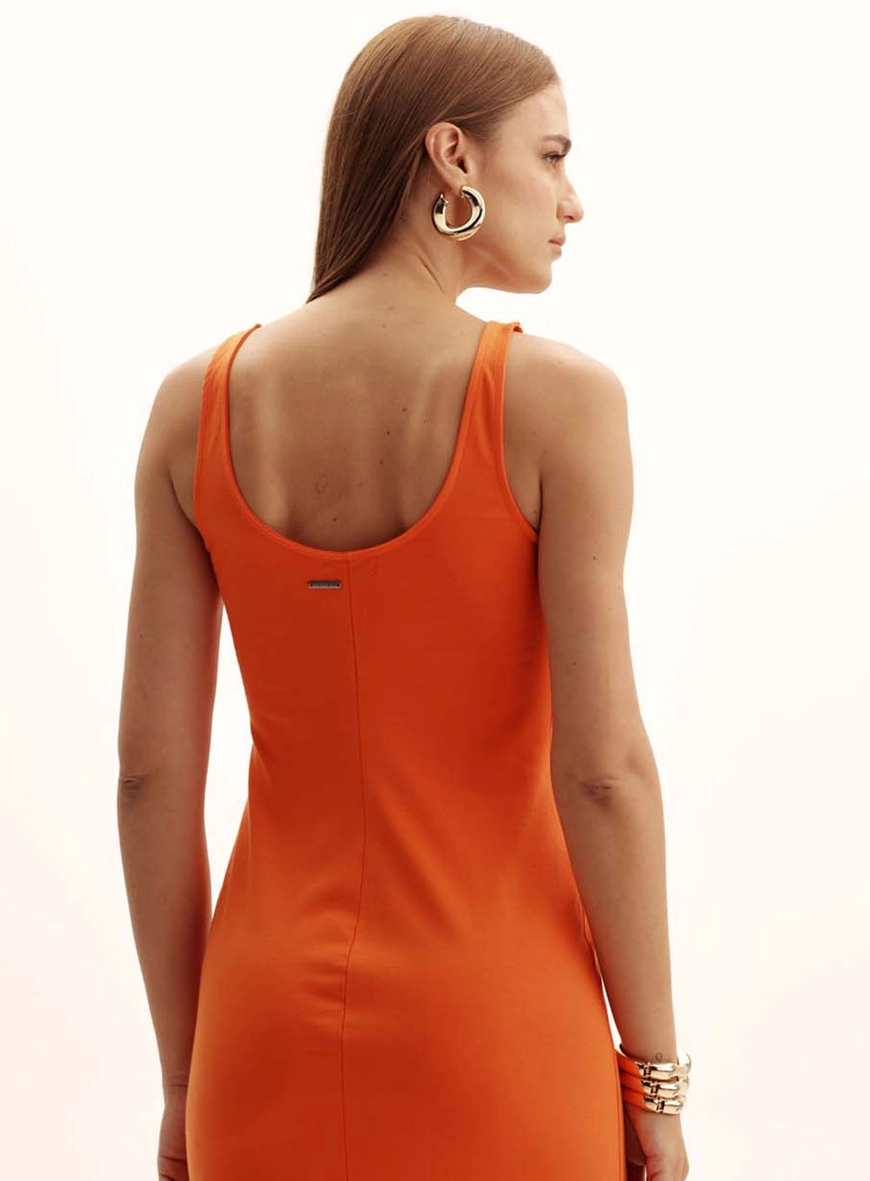 Vestido Small Decote Quadrado Com Fenda Laranja 4