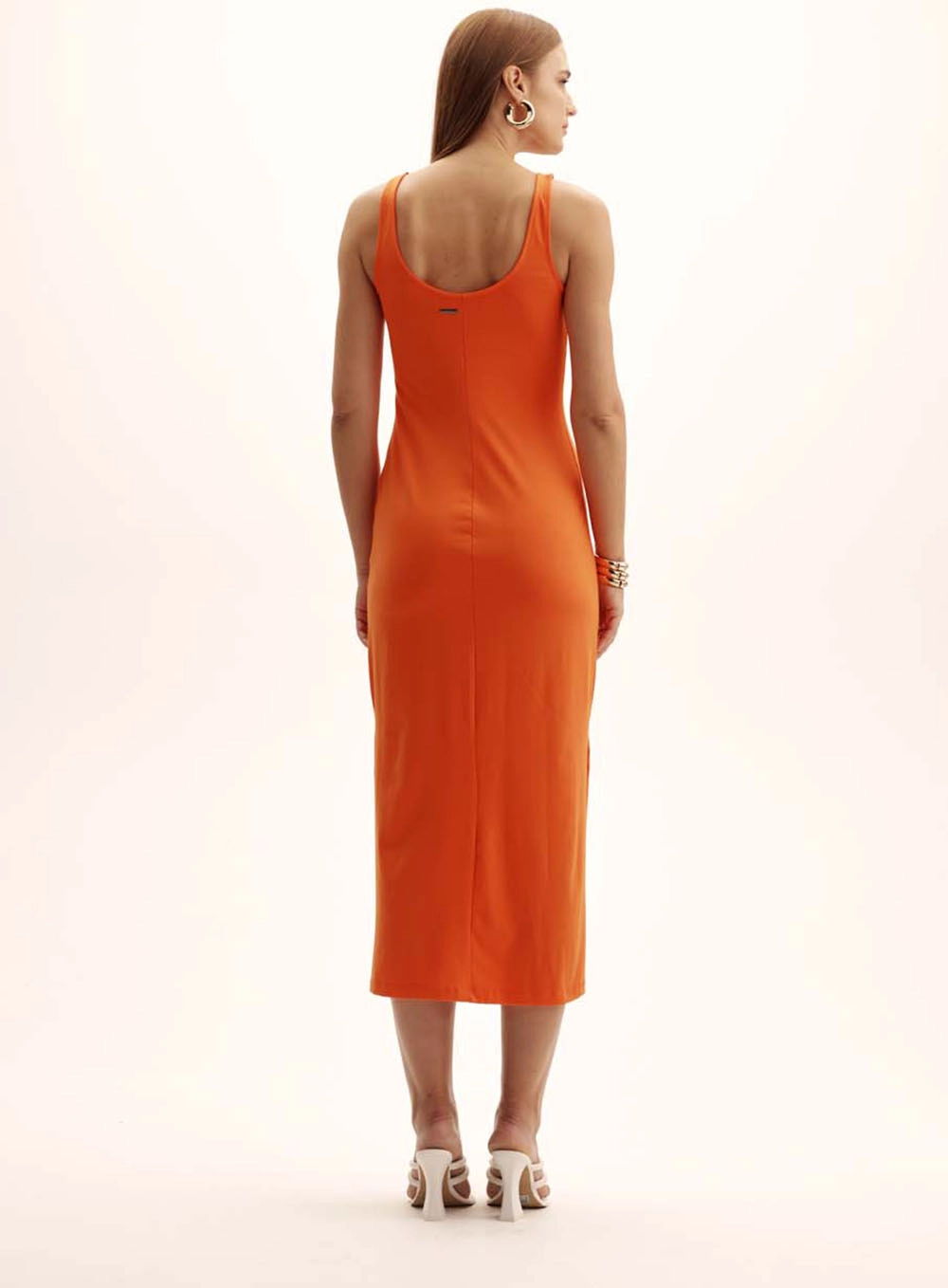 Vestido Small Decote Quadrado Com Fenda Laranja 3