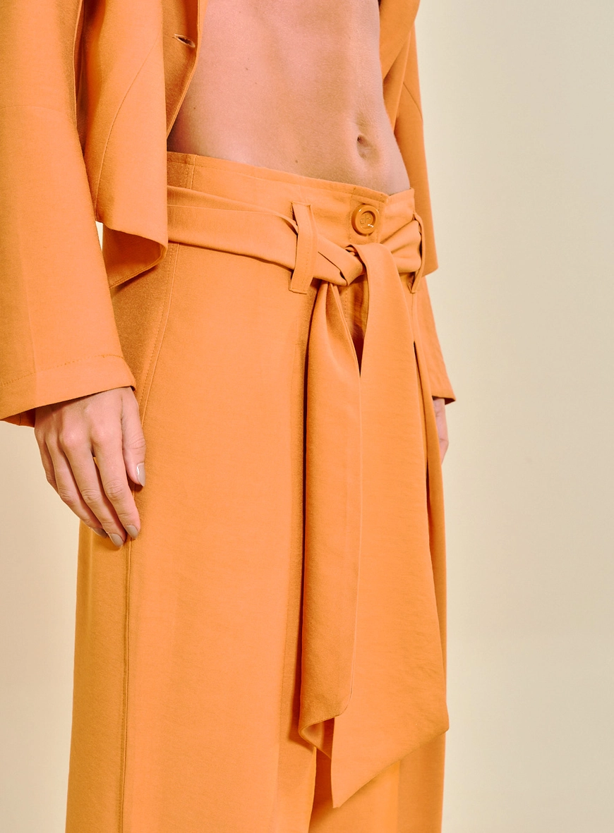 Calça Feminina Alfaiataria Com Cinto De Amarração Marrom 2