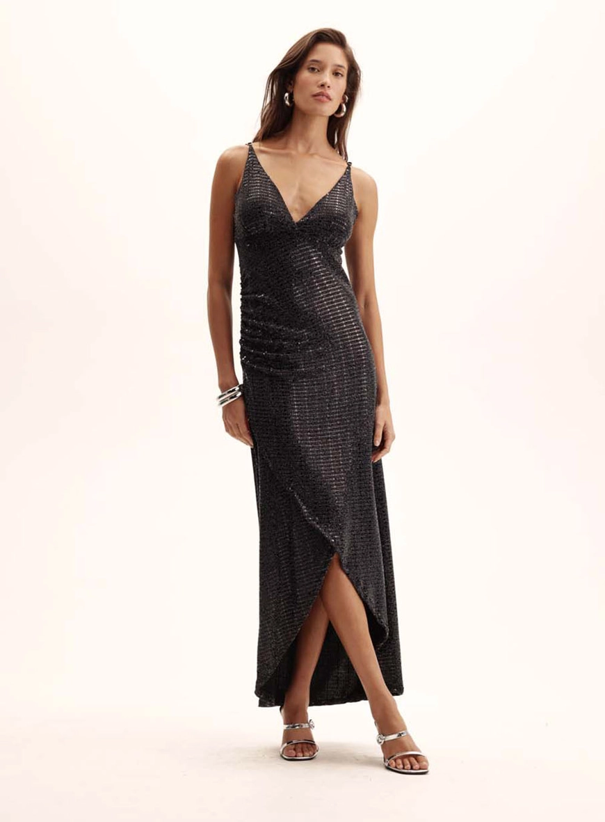 Vestido Com Fenda E Aplicação Preto 1