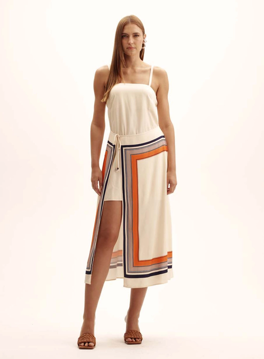 Vestido Scarf Stripe Com Sobreposição Bege 4
