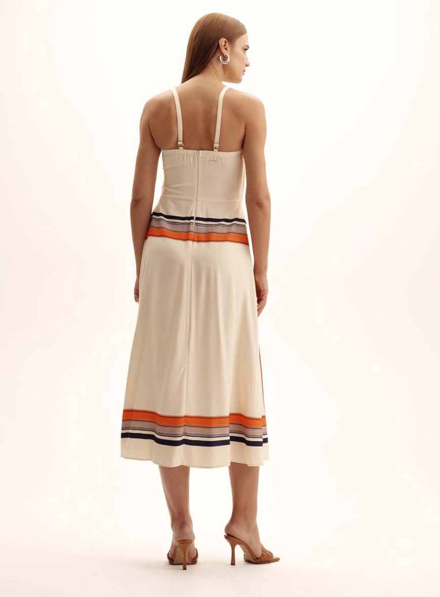 Vestido Scarf Stripe Com Sobreposição Bege 2