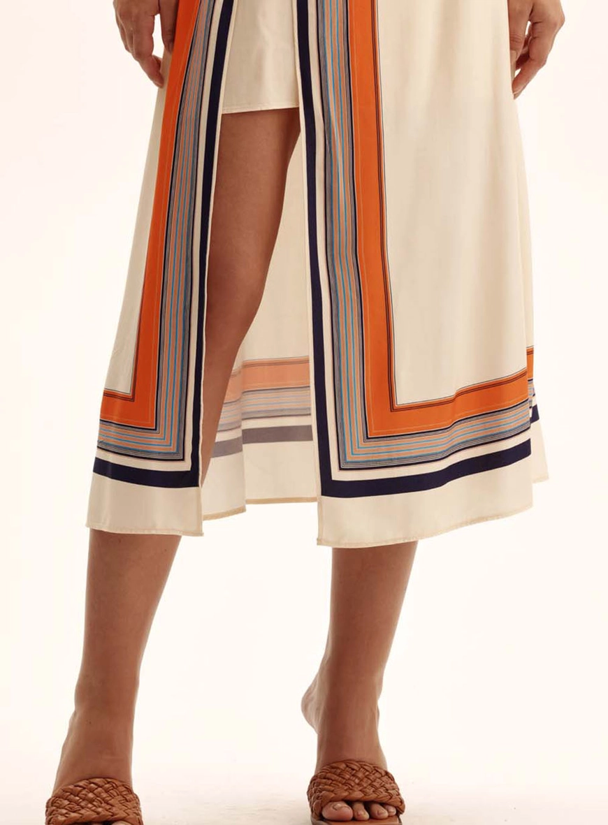 Vestido Scarf Stripe Com Sobreposição Bege 3