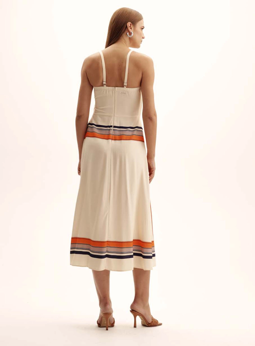 Vestido Scarf Stripe Com Sobreposição Bege 2