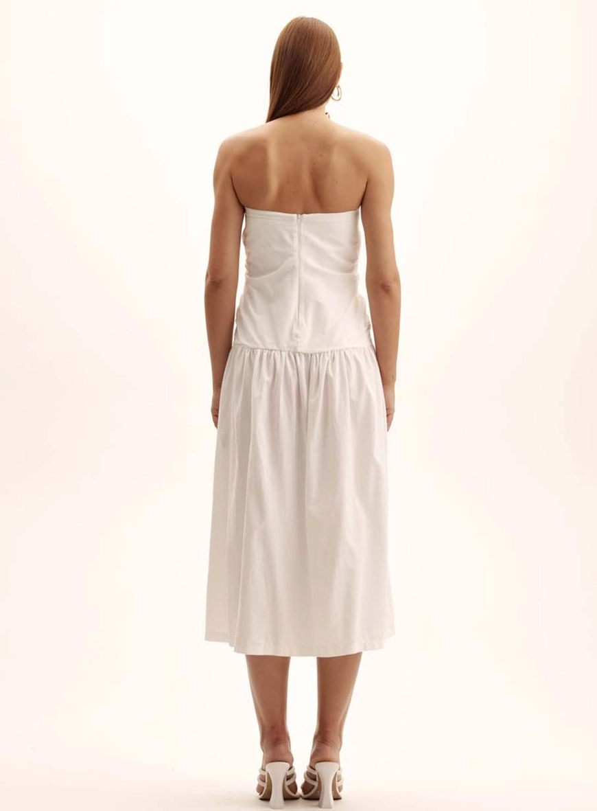 Vestido Tricoline Sem Alça Com Babado Off Shell 3