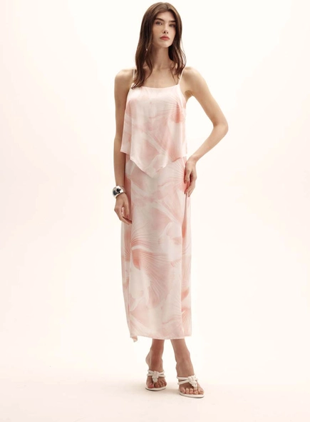 Vestido Fish Flower Longo Com Sobreposição