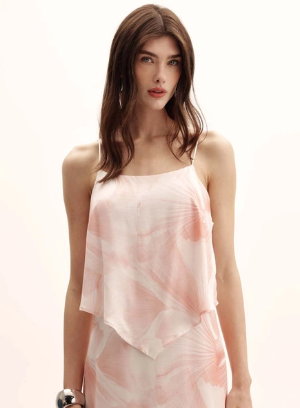 Vestido Fish Flower Longo Com Sobreposição