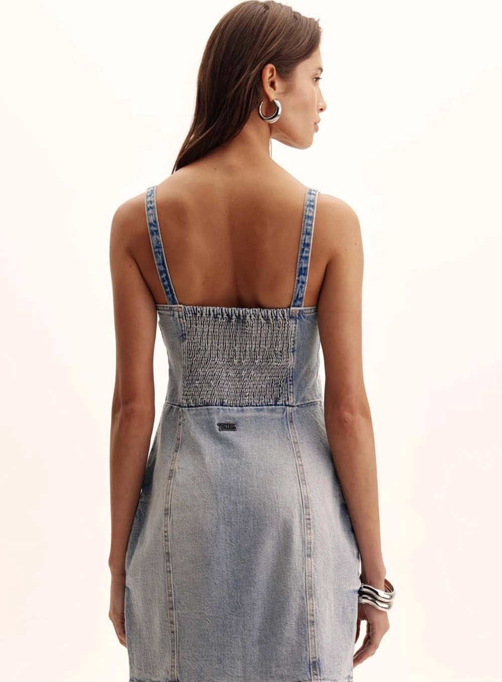 Vestido Jeans Mini Fechamento Em Ziper Com Lastex Índigo 4