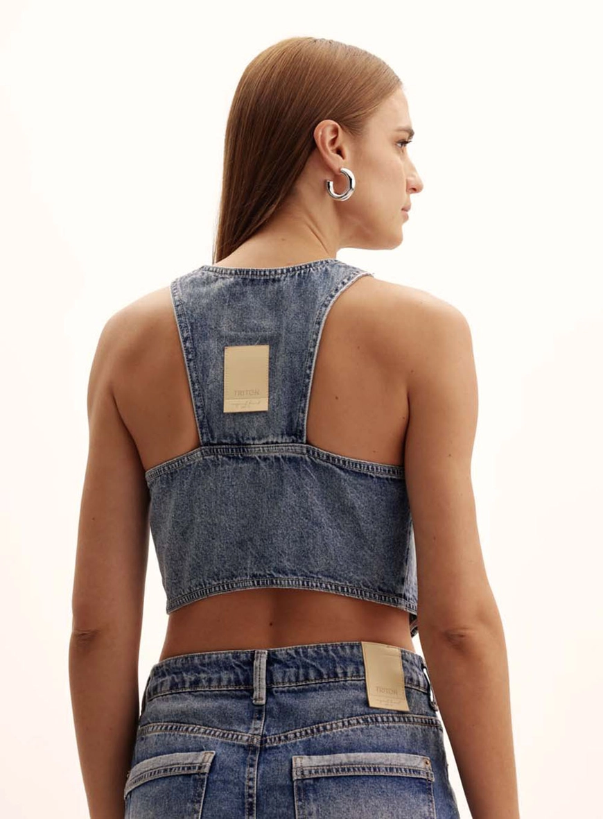 Colete Jeans Alfaiataria Feminino Encurtado Índigo 4