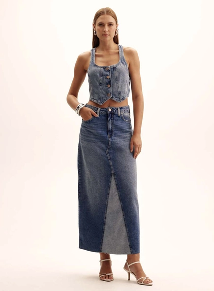 Colete Jeans Alfaiataria Feminino Encurtado
