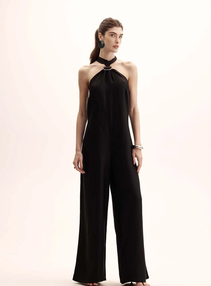 Macacão Pantalona Com Decote Halter
