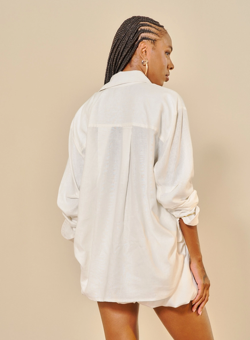 Camisa Feminina Alfaiataria Em Linho Bordada Off Shell 3