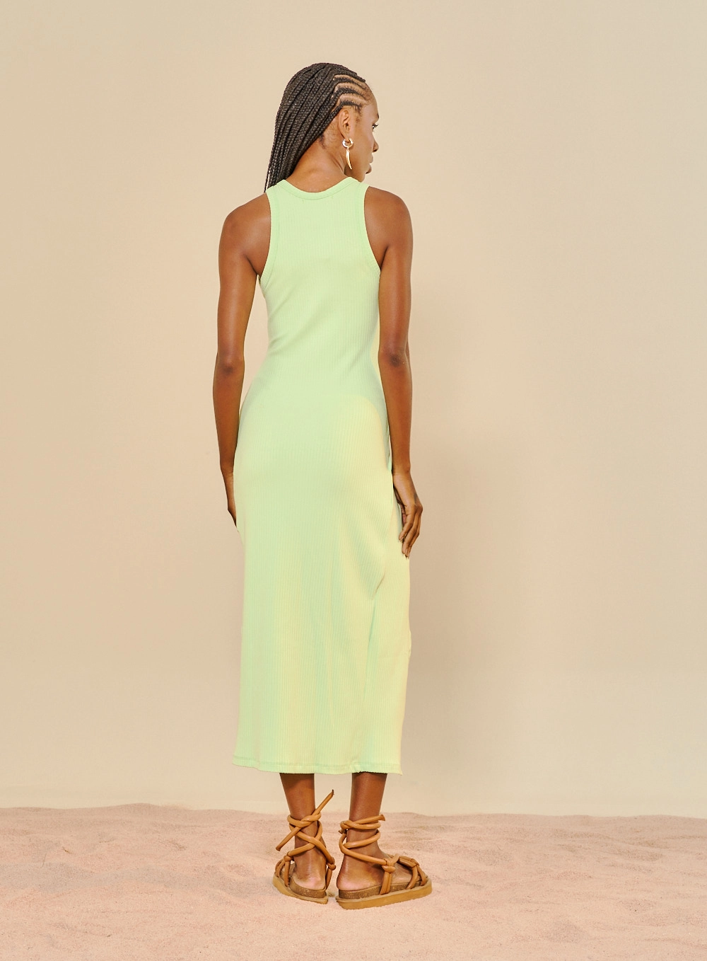 Vestido Midi Canelado Com Drapeado E Fenda Lateral Verde 3