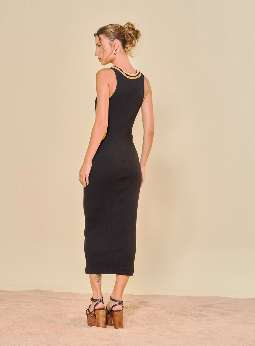 Vestido Midi Canelado Cut-out Preto 3