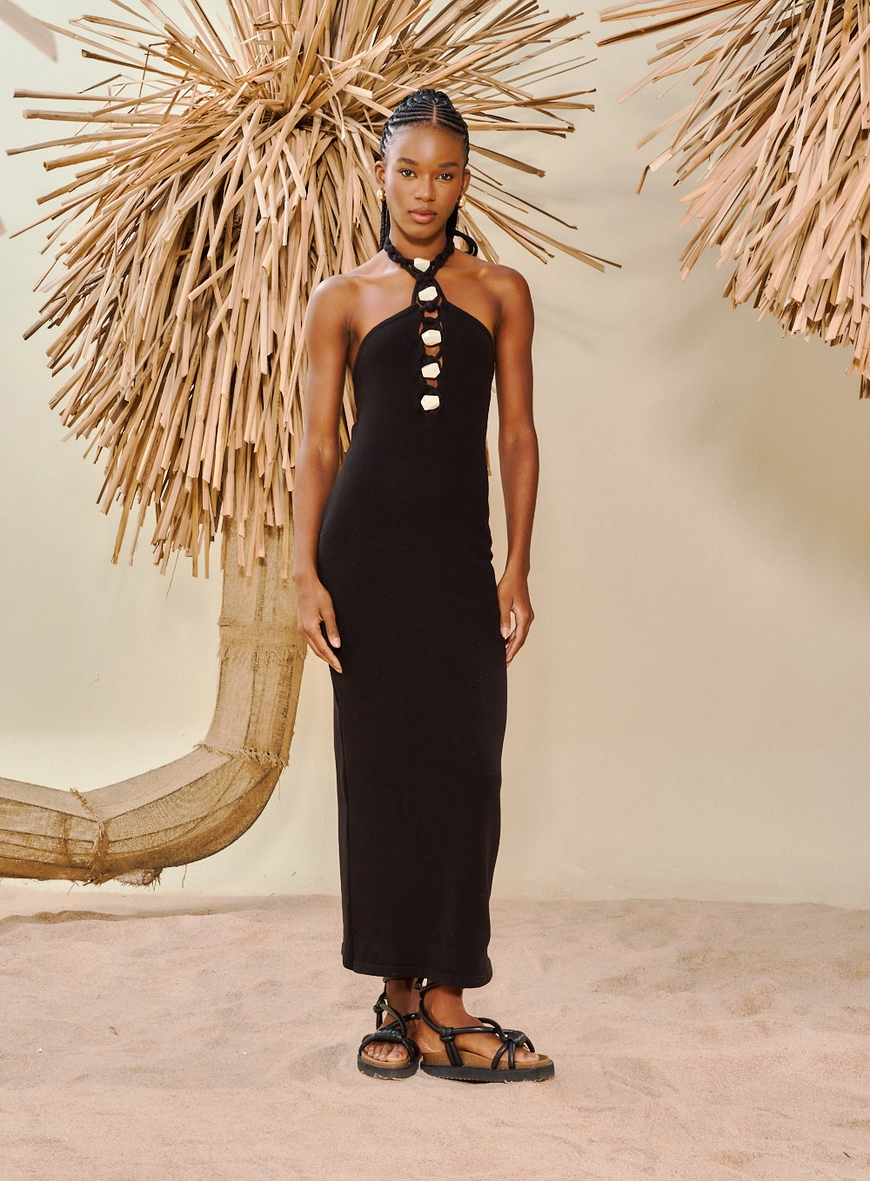 Vestido Longo Em Tricô Preto 1