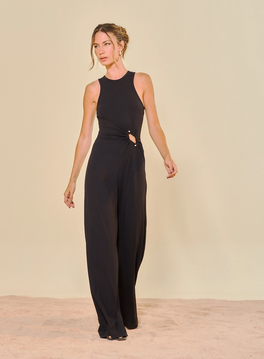 Macacão Pantalona Canelado Preto 4