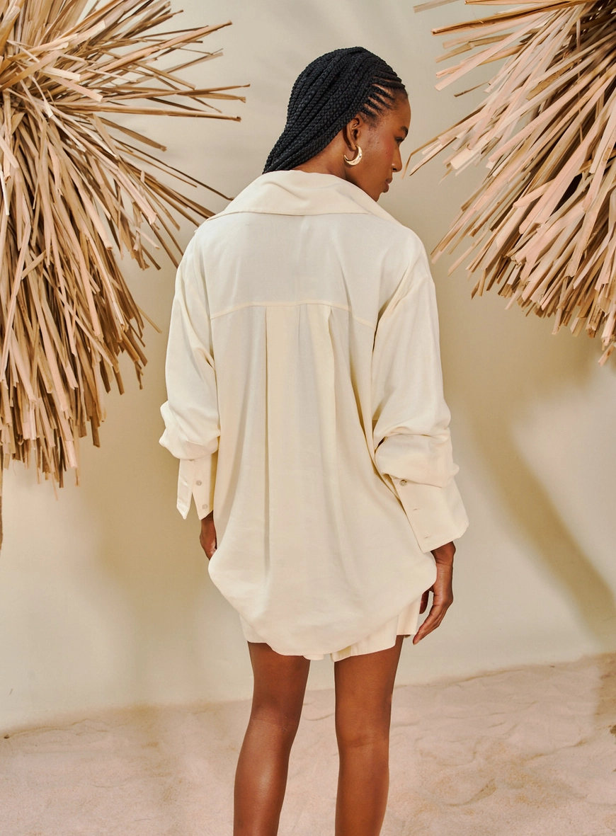 Conjunto Camisa E Short Em Linho - Sem O Cinto Bege 3