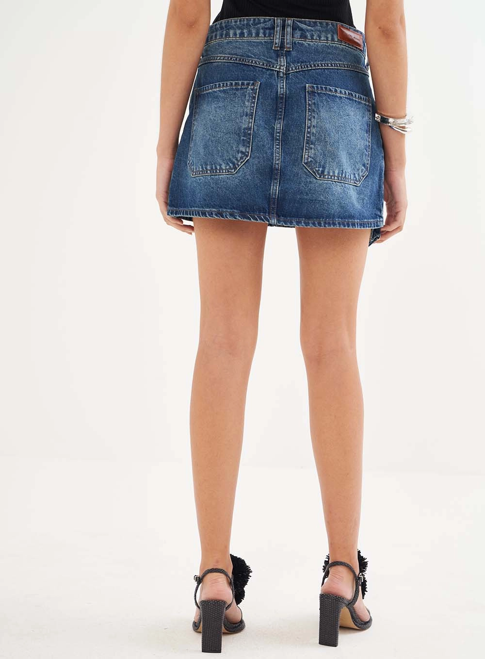 Saia Jeans Alfaiataria Com Bolsos Frontais Cancun Índigo
