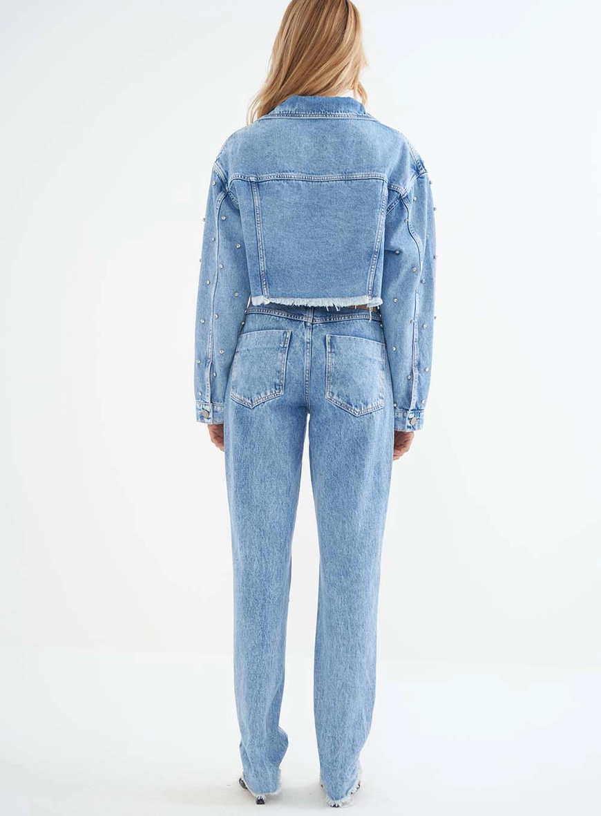 Jaqueta Jeans Feminina Cropped Com Bordado Manual Jaqueta Jeans