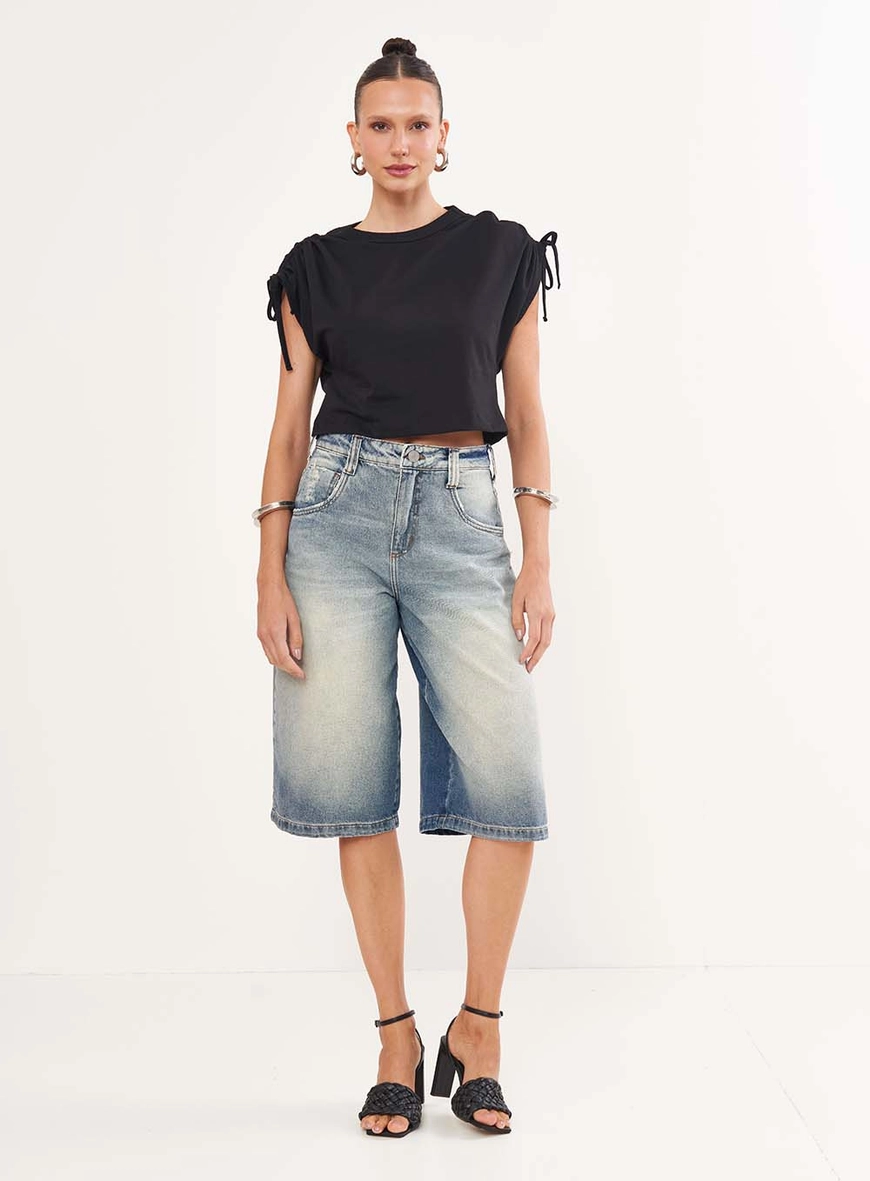 Camiseta Feminina Comfort Com Drapeado No Ombro