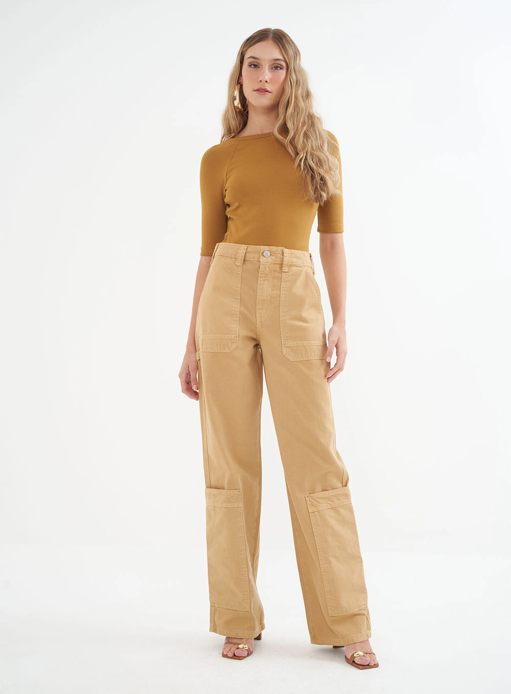 Calça Feminina Sarja Cargo - Juliette Bege