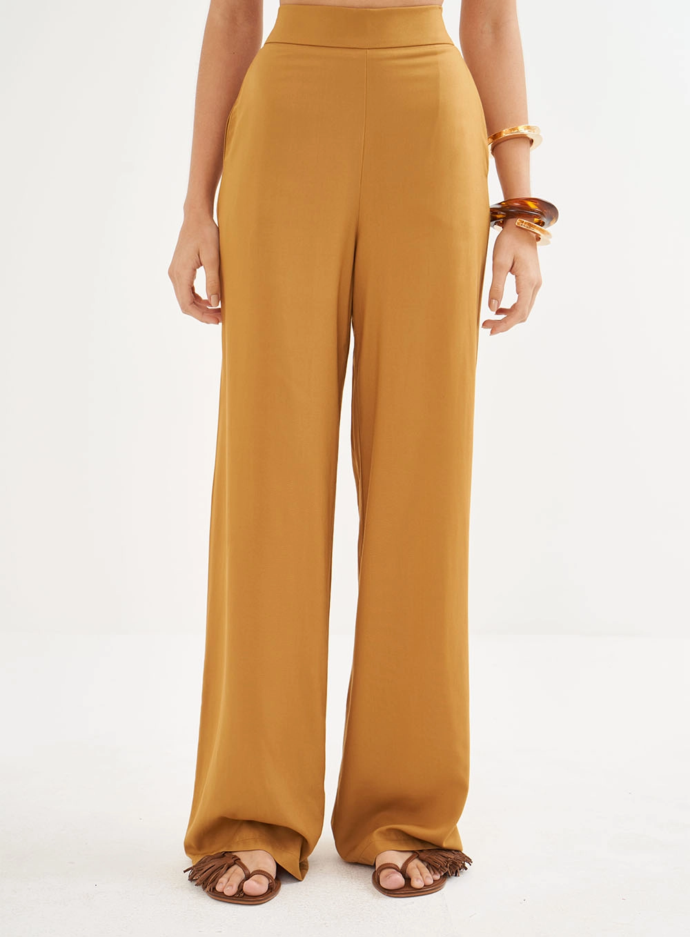 Calça Feminina Pantalona Cós Elástico - Riviera Marrom Ebbela