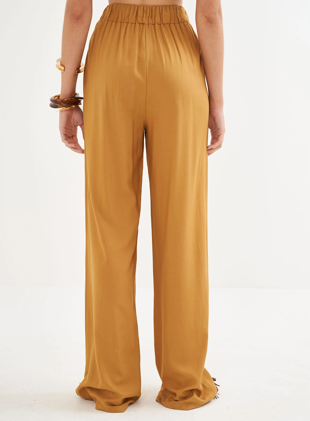 Calça Feminina Pantalona Cós Elástico - Riviera Marrom Ebbela