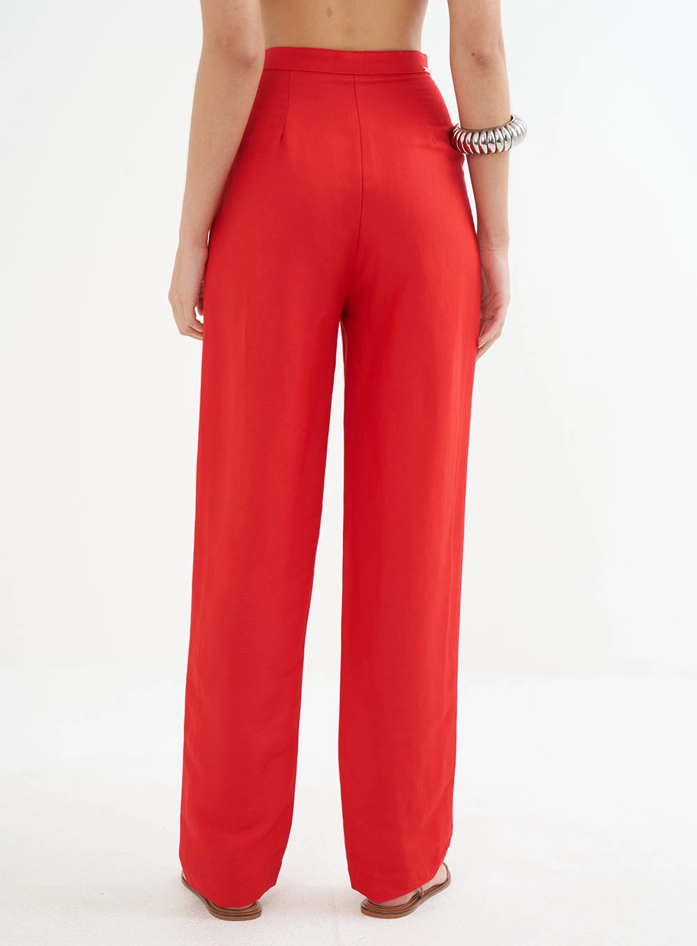Calça Feminina Alfaiataria Em Linho Vermelho