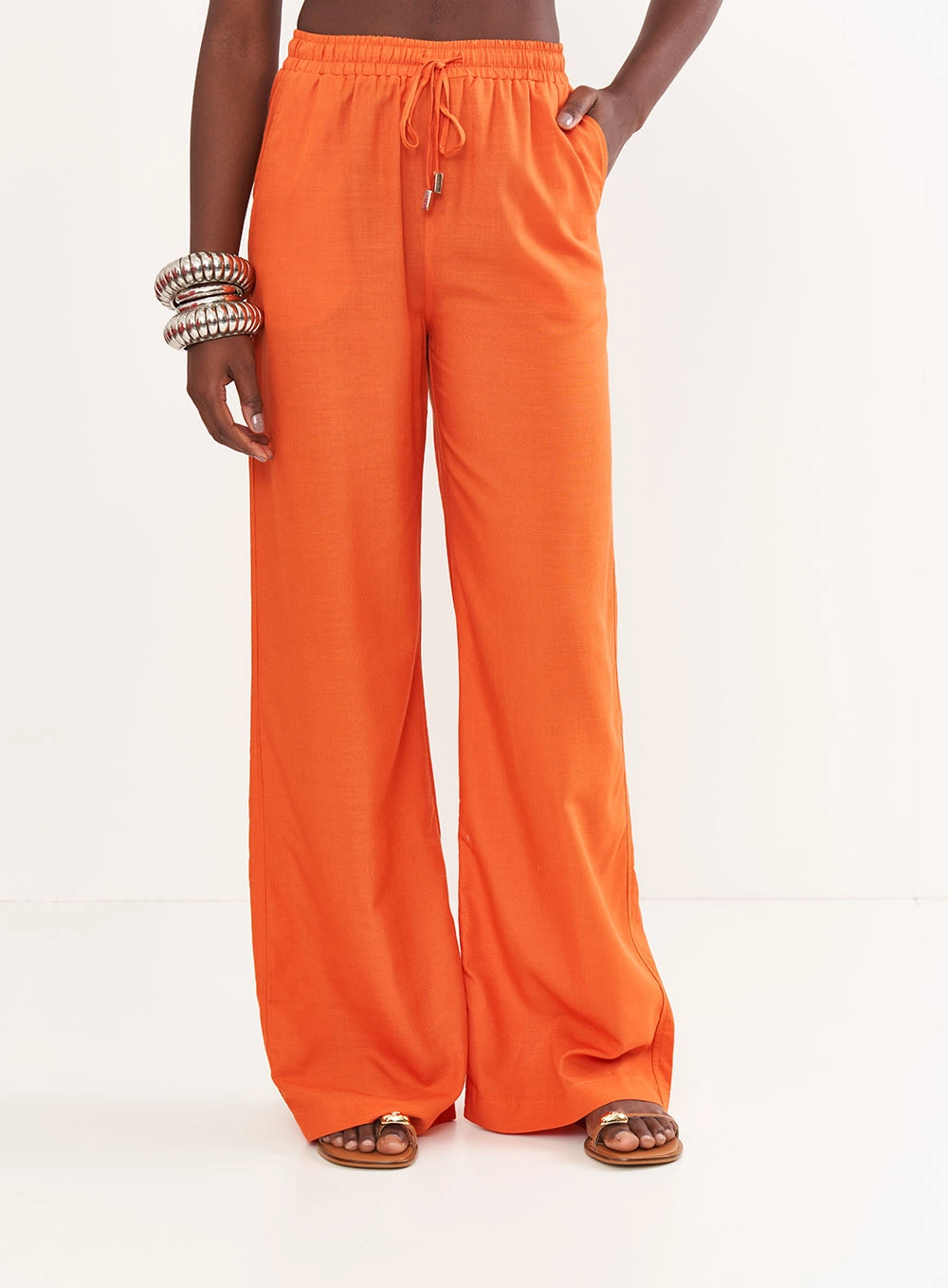 Calça Feminina Jogging Cós Com Elástico Laranja