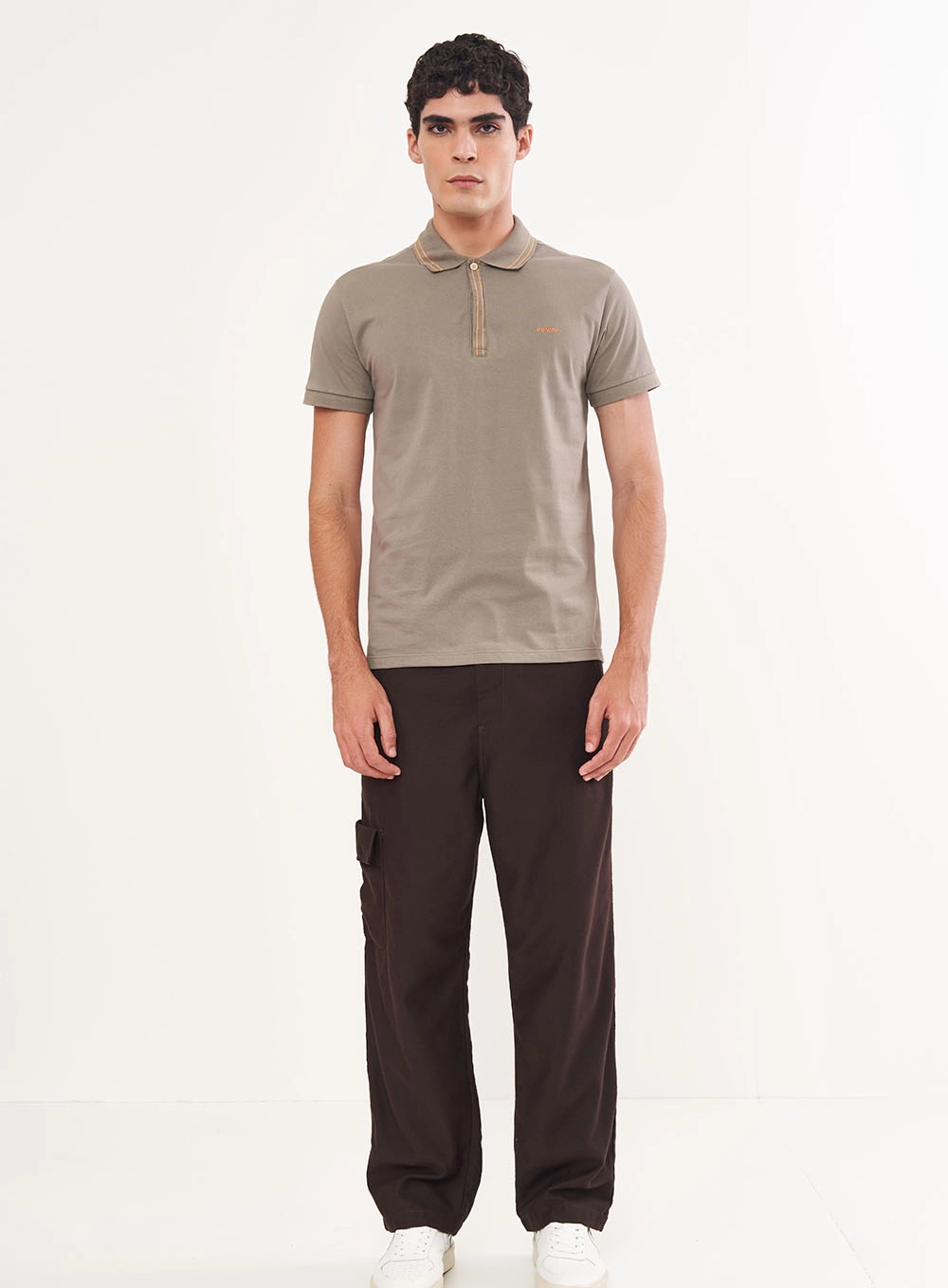 Polo Masculina Manga Curta Basic Marrom