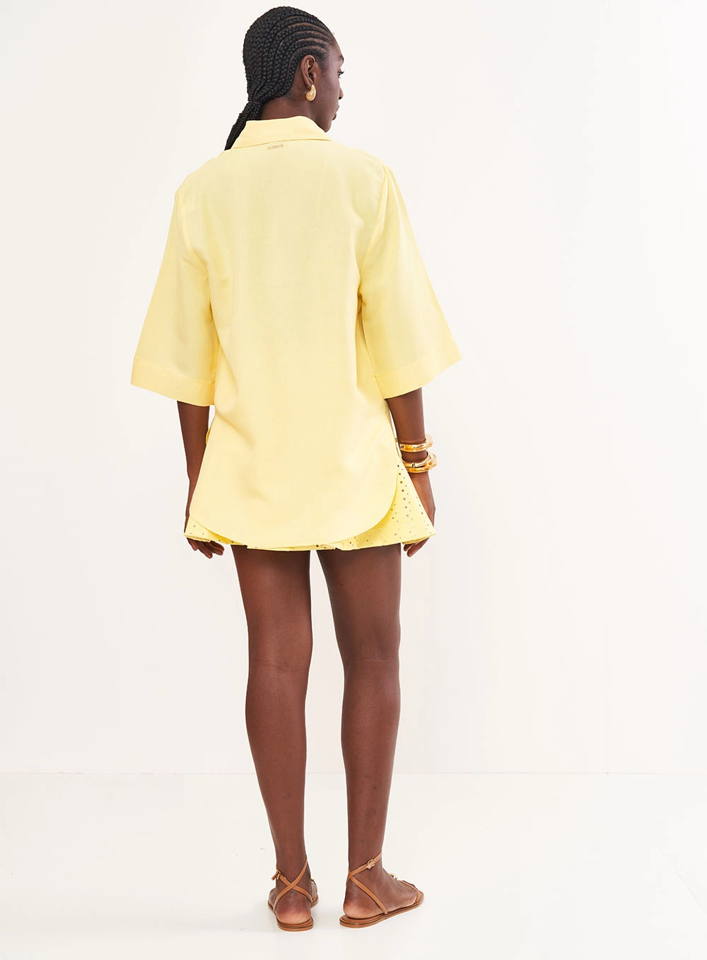 Camisa Feminina Manga Longa Em Linho - Loose Amarelo