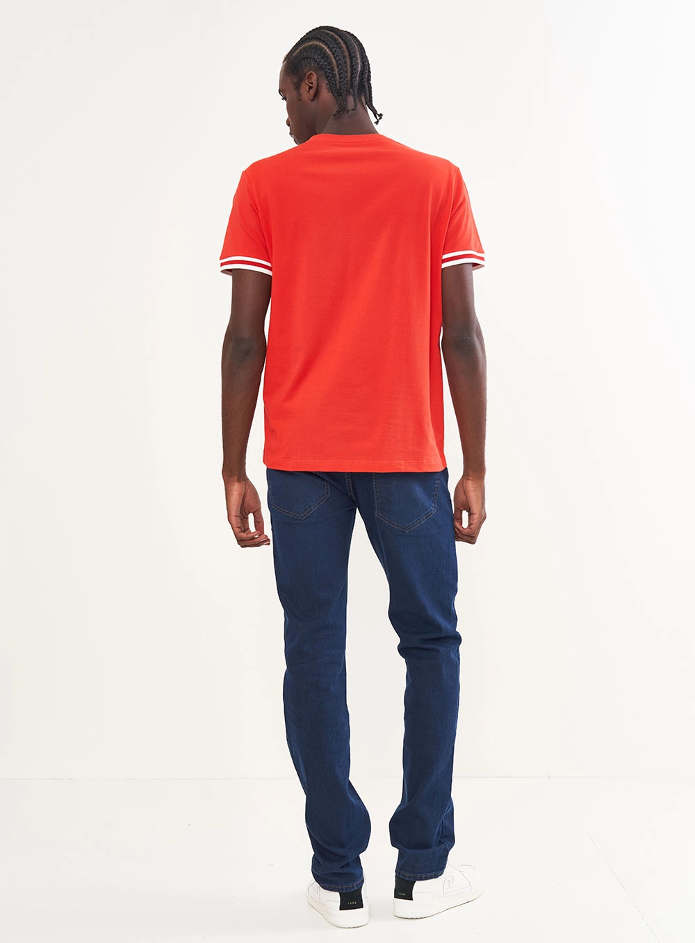 Camiseta Manga Curta Com Detalhe Em Listras Vermelho