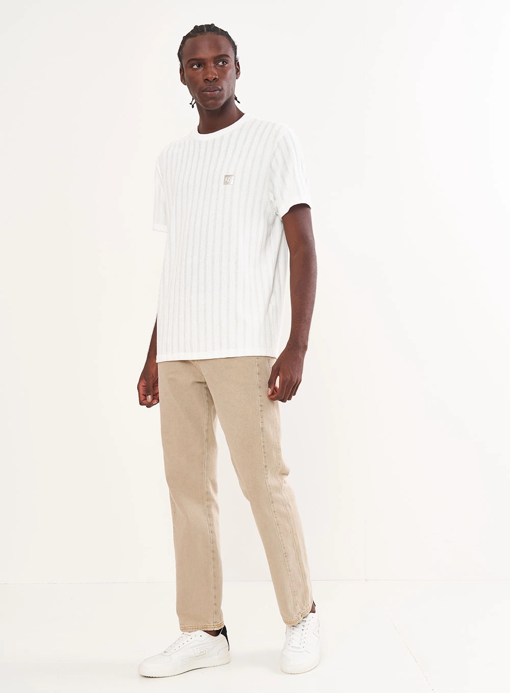 Camiseta Masculina Listrada Texturizada Off Shell
