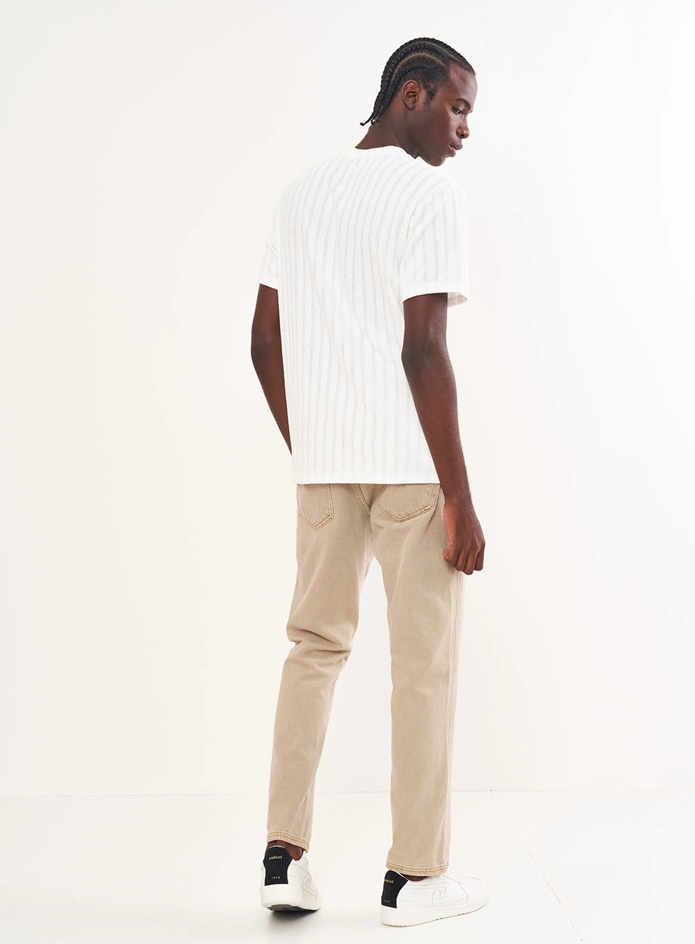 Camiseta Masculina Listrada Texturizada Off Shell