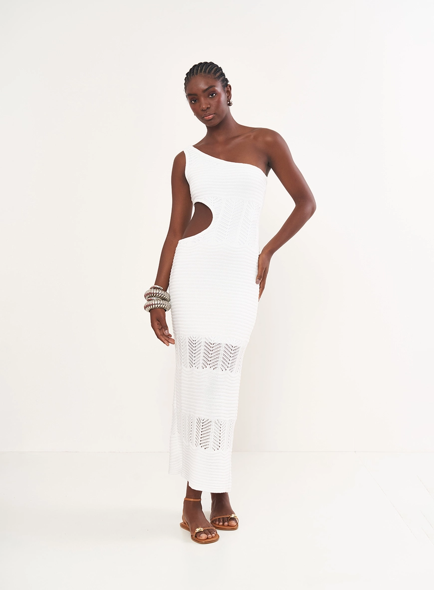 Vestido Midi Em Tricô Uma Alça