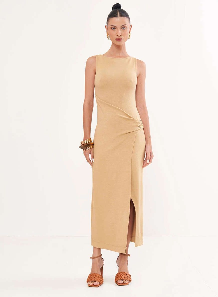 Vestido Midi Com Transpasse E Fenda