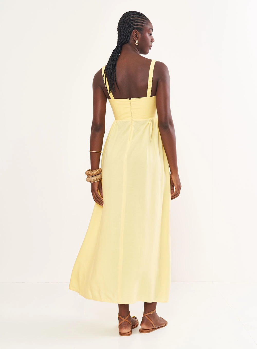 Vestido Midi Acinturado Amarelo
