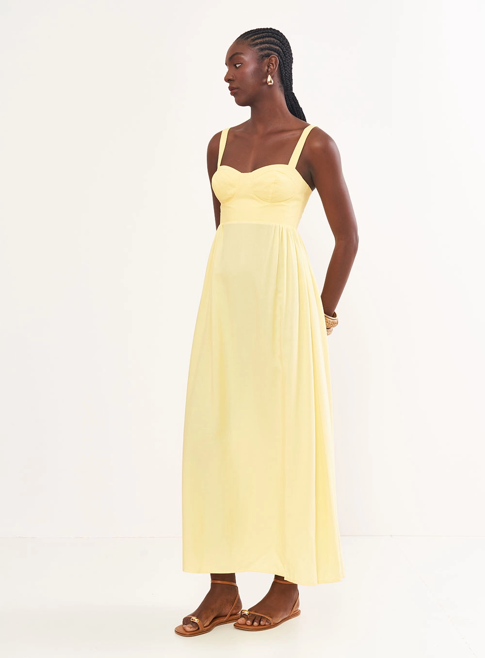 Vestido Midi Acinturado Amarelo