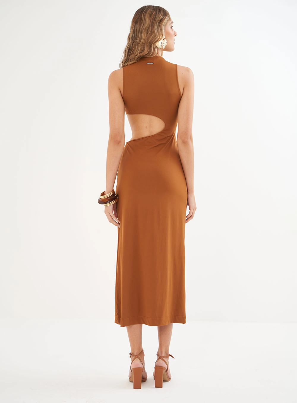 Vestido Midi Com Abertura Lateral - Riviera Marrom Evermore