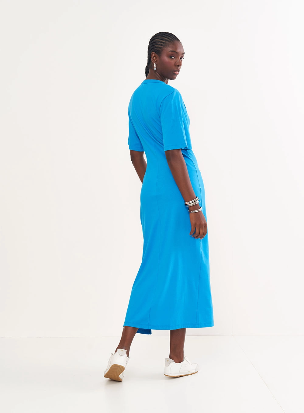 Vestido Midi Comfort Com Fenda Lateral Azul