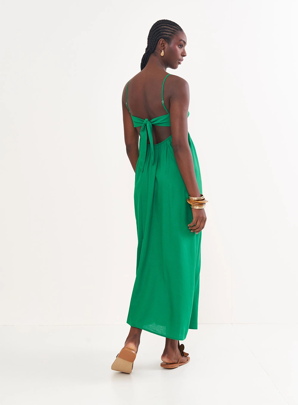 Vestido Longo Com Amarração Costas Verde Vanity