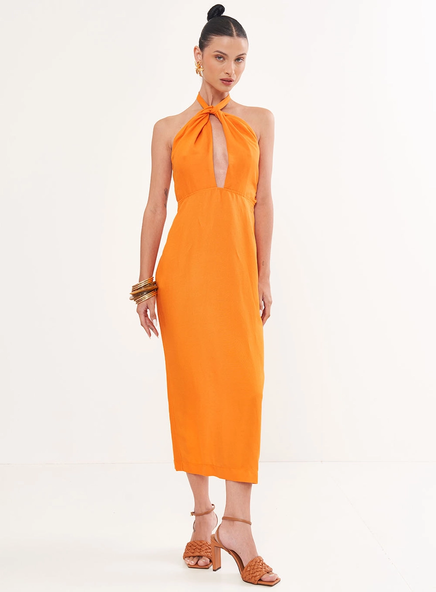 Vestido Midi Frente Única Com Torção - Riviera