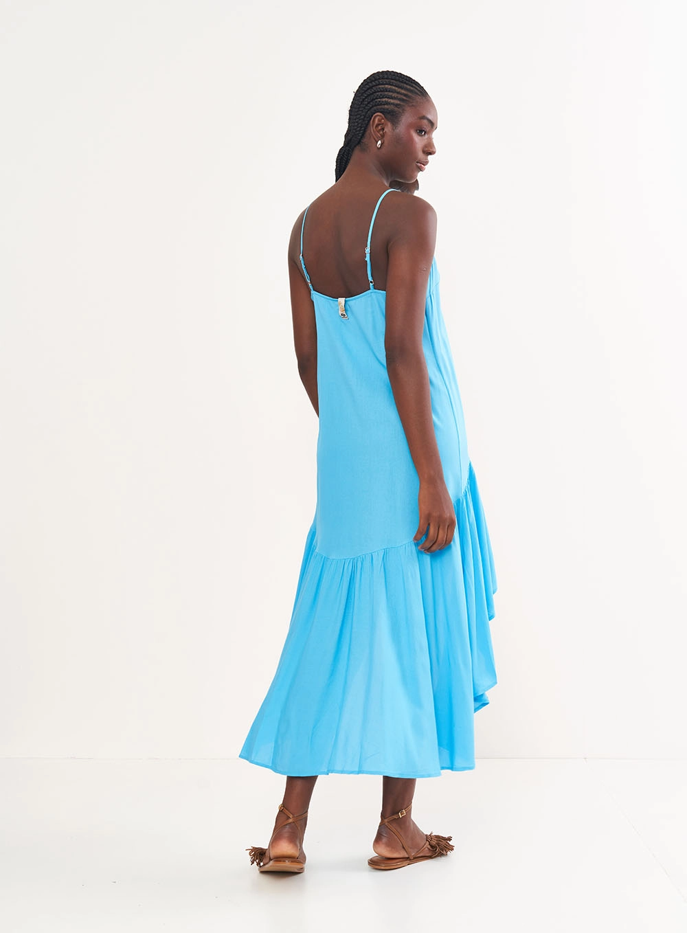 Vestido Assimétrico Com Babados - Riviera Azul