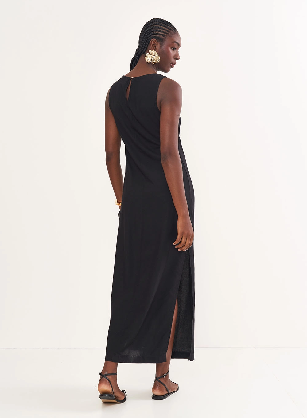 Vestido Reto Com Fenda Preto