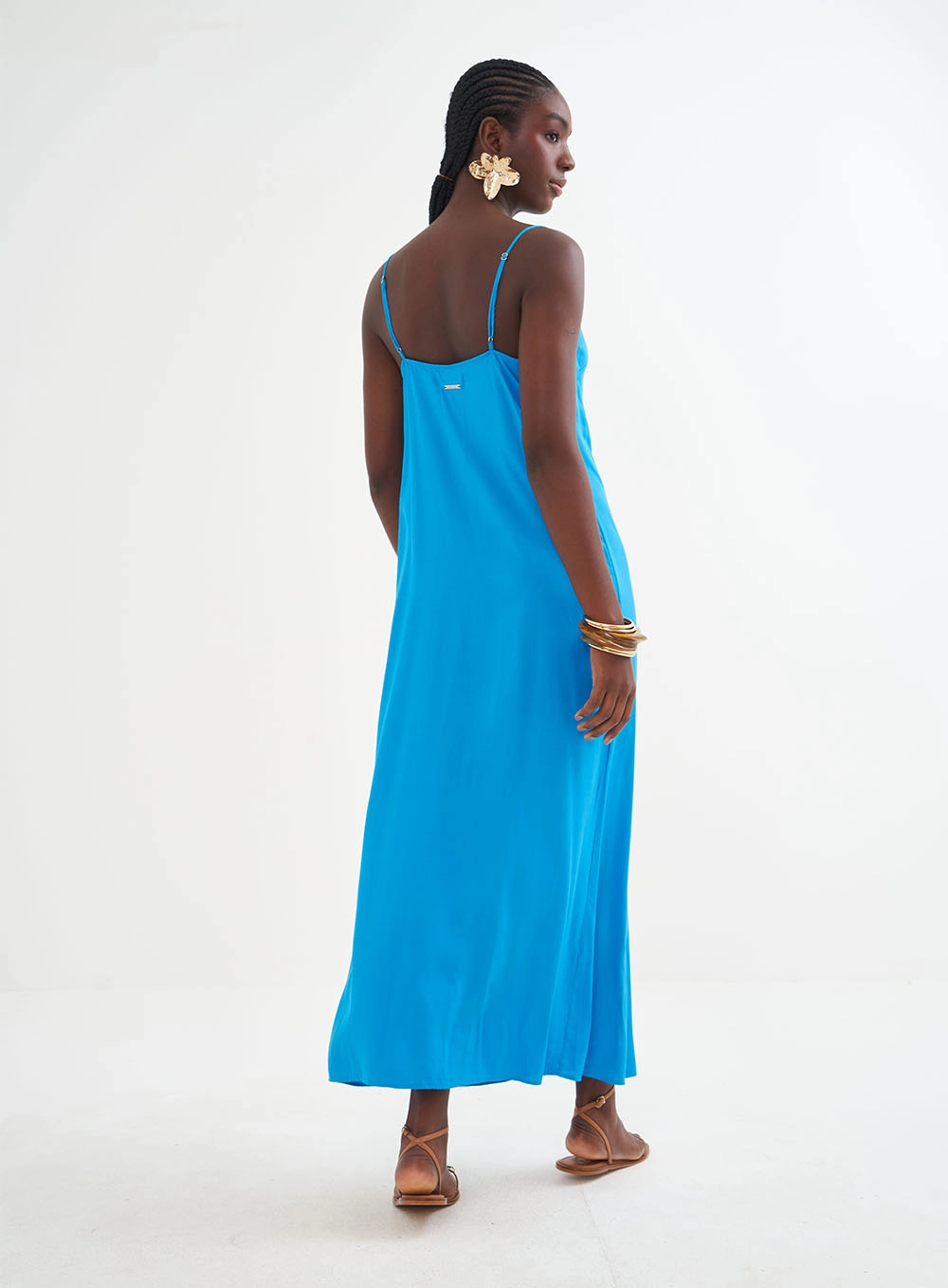 Vestido Midi Fluido Azul