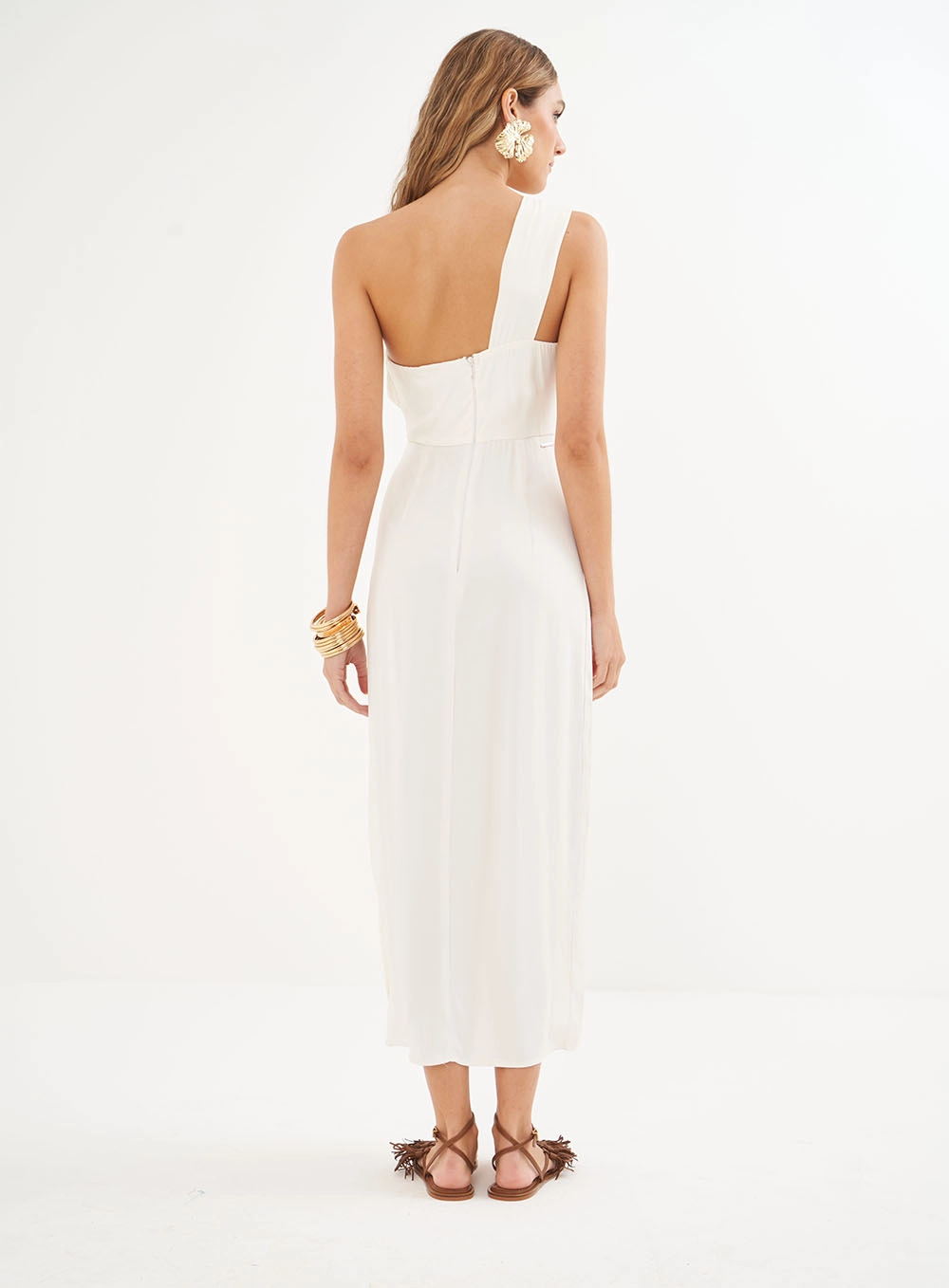 Vestido Midi Uma Alça Com Sobreposição Off Shell
