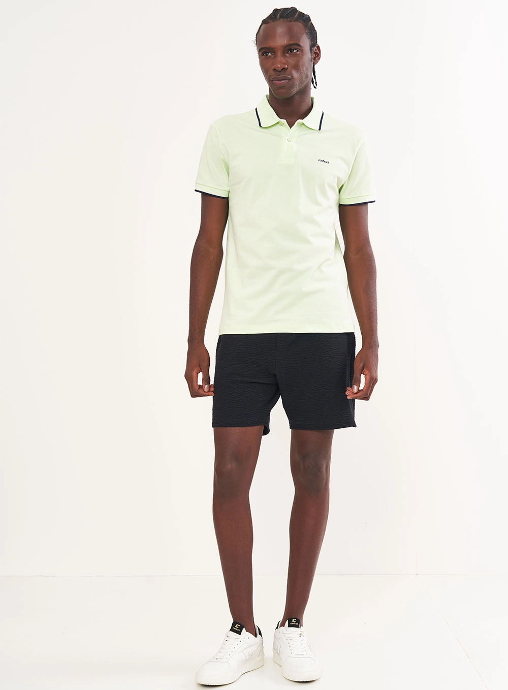 Polo Masculina Comfy Com Detalhe Em Listras Verde