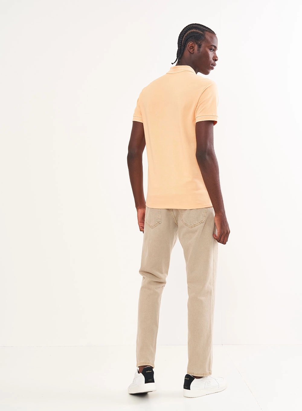 Polo Masculina Com Detalhe Em Listras Laranja